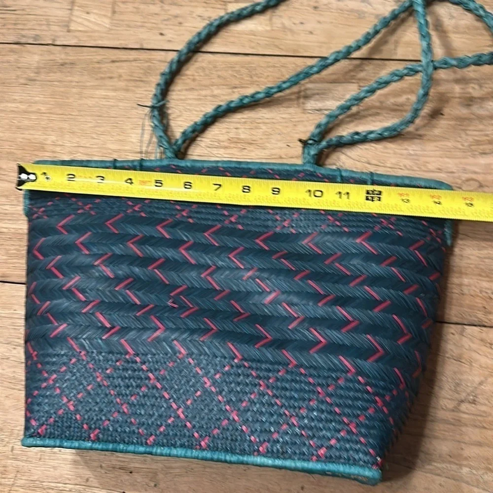 NWT Handmade Rattan Bag | Green & Red | Blessing Basket Fair Trade